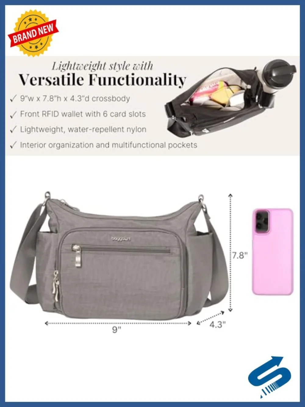 Baggallini Crosstown Hobo Crossbody Nylon RFID
